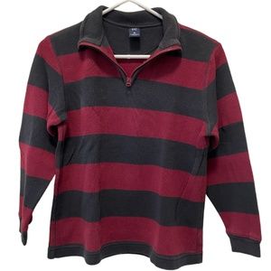 Gap Maroon and Black Striped 3/4 Zip Collared Sweater Size M 8